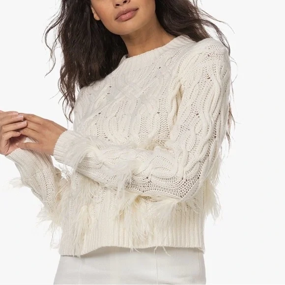 Vince | Feather-trimmed cable-knit wool and cashmere-blend sweater - Picture 4 of 13